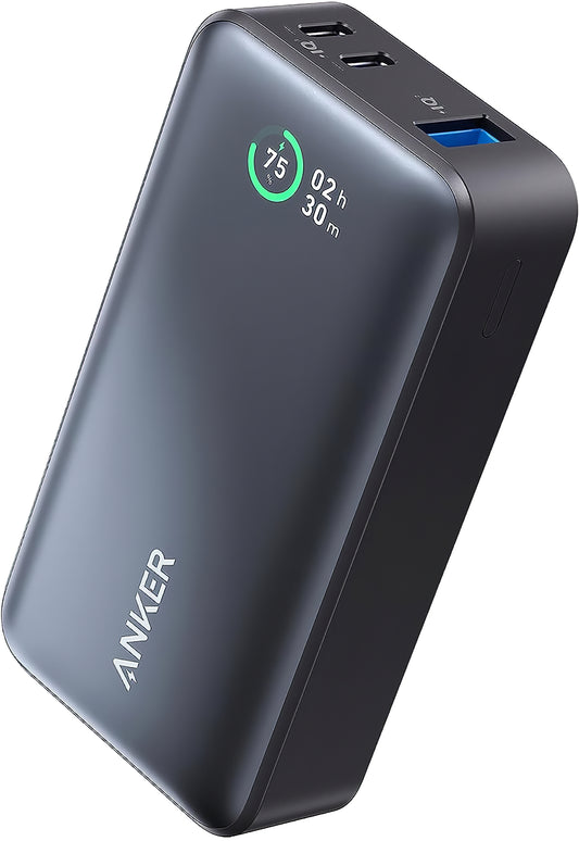 Anker 533 Externer Akku, 10000mAh, 30W, QC + PD, 1 x USB-A - 2 x USB-C, Schwarz A1256G12