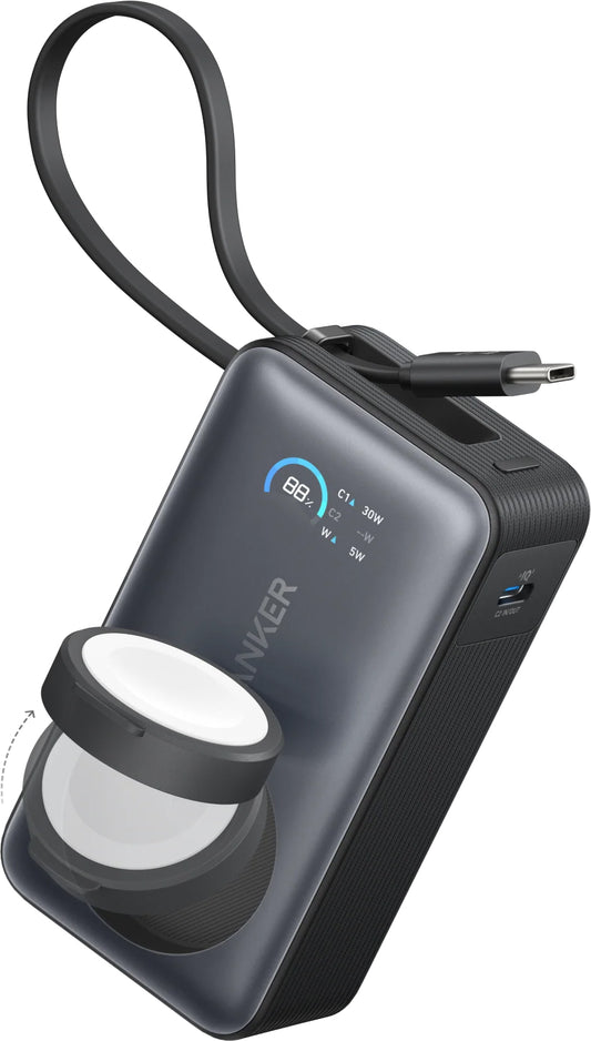 Anker MagGo Externer Akku, 10000mAh, 35W, PD + QI, 1 x QI - 2 x USB-C, Schwarz A1657011