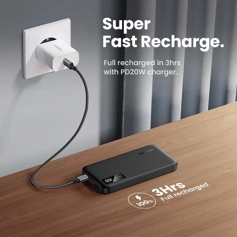 UGREEN PB311 Externe Batterie, 10000mAh, 22.5W, QC + PD, 1 x USB-C - 2 x USB-A, Schwarz