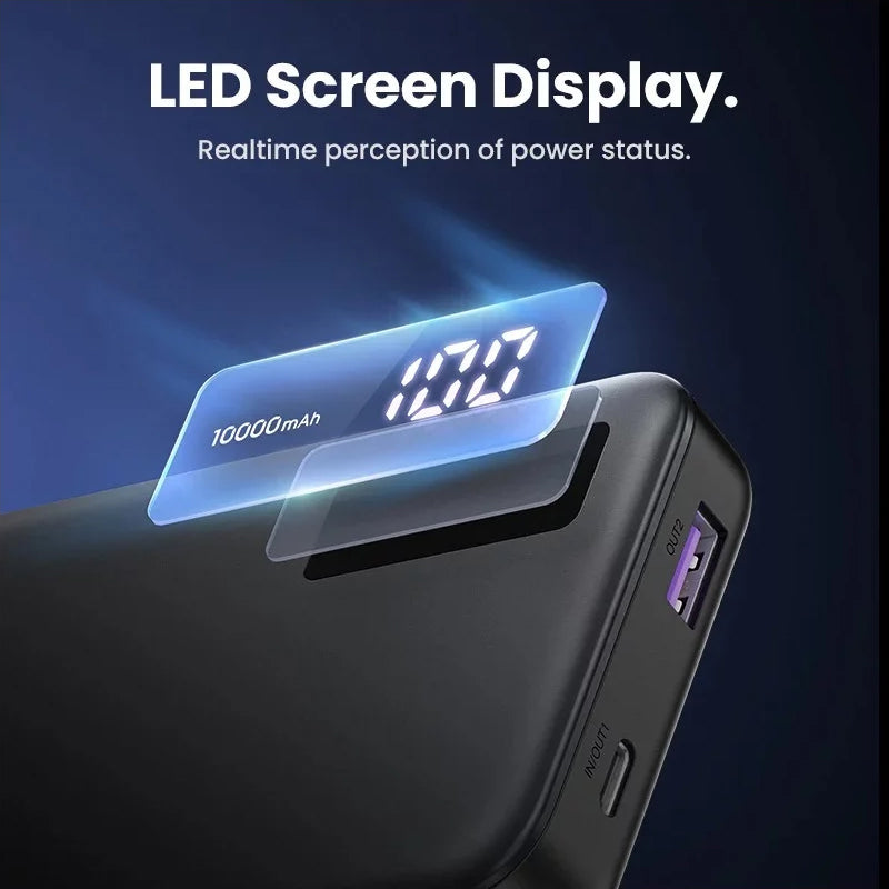 UGREEN PB311 Externe Batterie, 10000mAh, 22.5W, QC + PD, 1 x USB-C - 2 x USB-A, Schwarz
