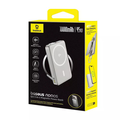 Externer Wireless-Akku Baseus Nomos Kickstand, 10000mAh, 45W, PD + QI, 1 x QI - 1 x USB-C, Schwarz P10078800843-00