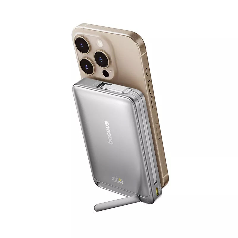 Externer Wireless-Akku Baseus Nomos Kickstand, 10000mAh, 45W, PD + QI, 1 x QI - 1 x USB-C, Schwarz P10078800843-00