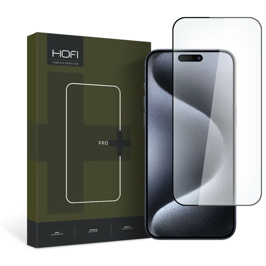 Displayschutzfolie HOFI PRO+ für Apple iPhone 15 Pro, abgeschirmtes Glas, vollflächige Verklebung, 2.5D, Schwarz 