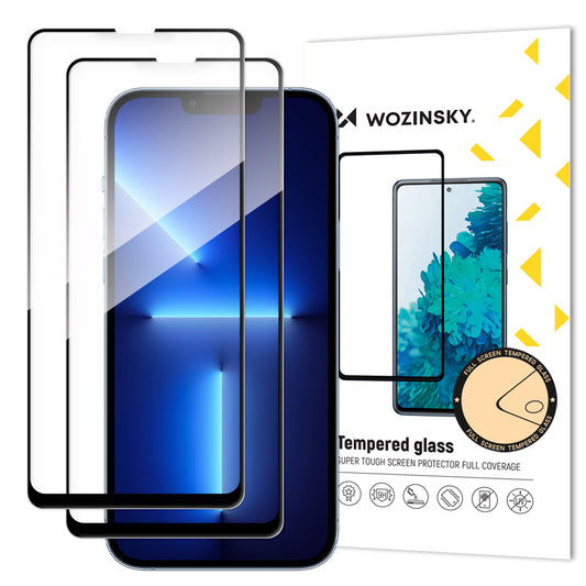 WZK Displayschutzfolie für Apple iPhone 13 Pro Max, abgeschirmtes Glas, Vollverklebung, Set 2 Stück, Schwarz