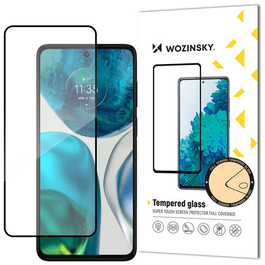 WZK Super Durable Displayschutzfolie für Motorola Moto G52, abgeschirmtes Glas, Vollverklebung, Case Friendly, Schwarz