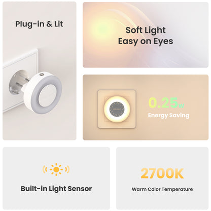 Veghe Yeelight Plug-in LED Plug-in Nightlight, 0.25W, 2700K, Sensor, White YLYYD-0021